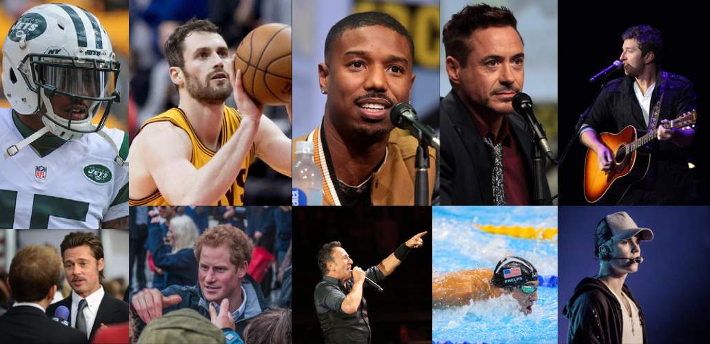 Collage of male athletes and celebrities who've spoken about therapy