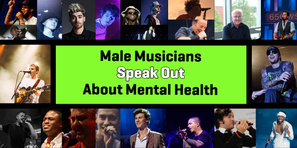 Collage featuring male musicians listed in the article