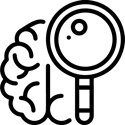 Icon with brain and magnifying glass