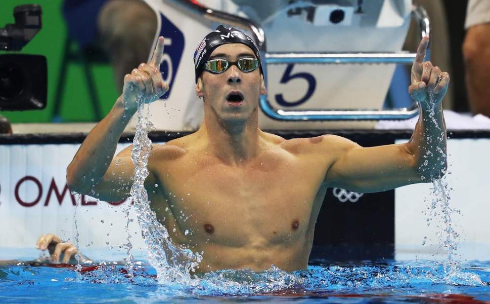 Michael Phelps in swimming pool after race