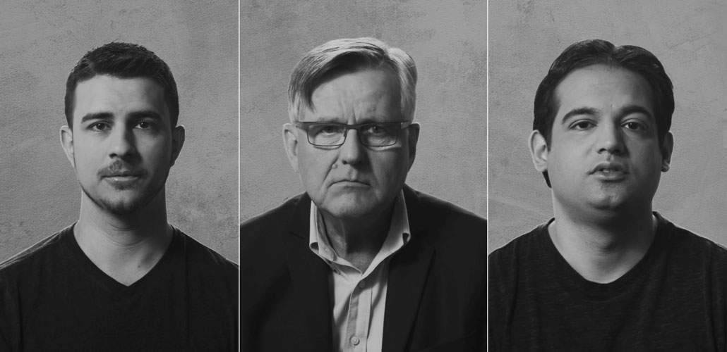 Portraits of three men in black and white